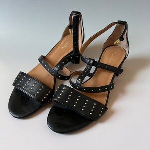 Calvin Klein Studded Leather Sandals Black Low Block Heel Ankle Strap